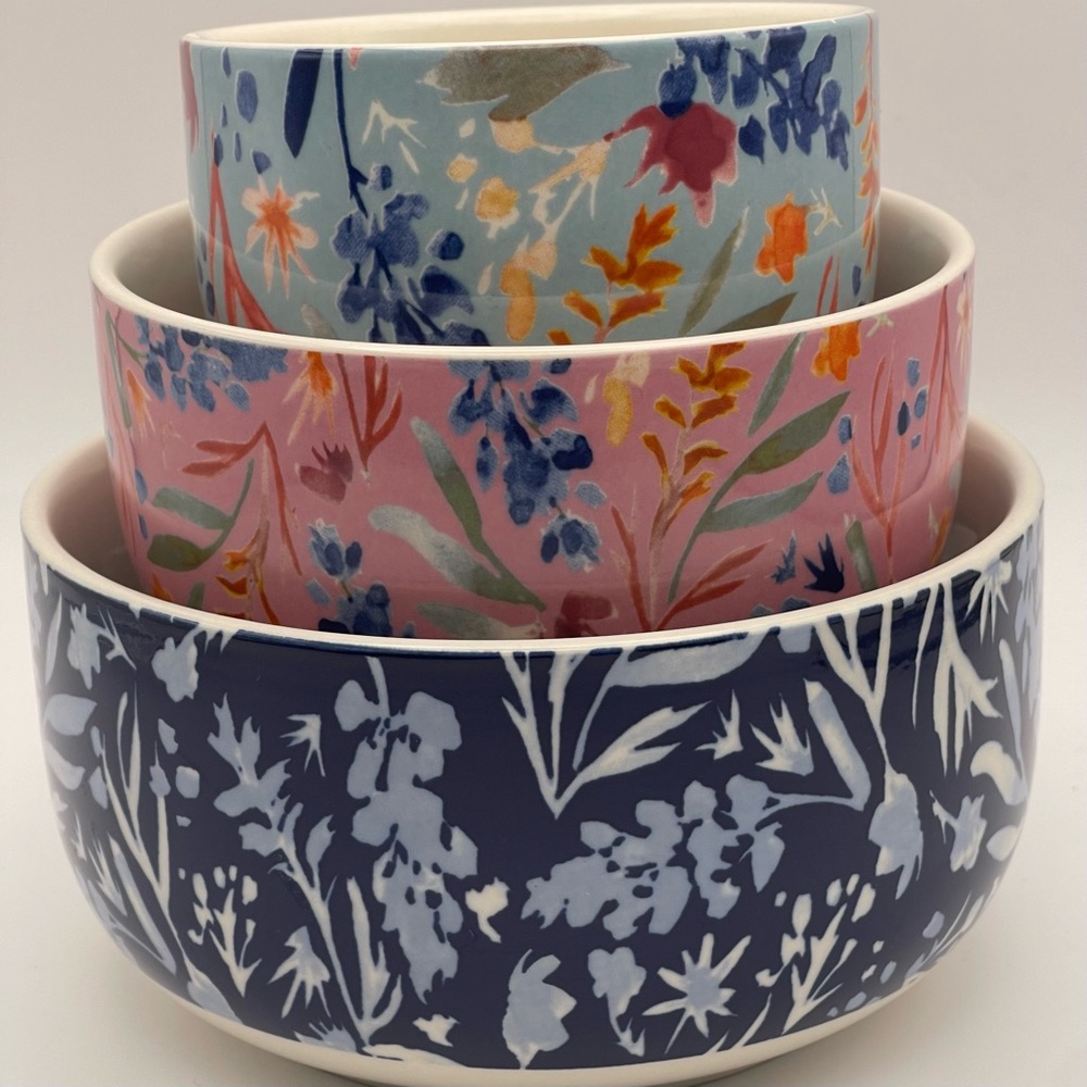 Haven & Key Bluebonnet Floral Bowls Set of 3 | Ceramic Cottagecore Kitchen 2021